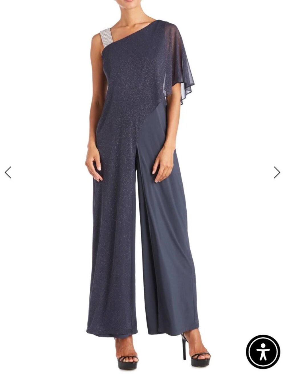 NWT R&M Richards One Shoulder Glitter Overlay Jumpsuit Charcoal Grey Size 6